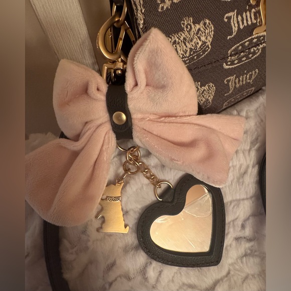 Juicy Couture Brown Logo Crossbody with Pink Bow and Heart Charm - Picture 3 of 10